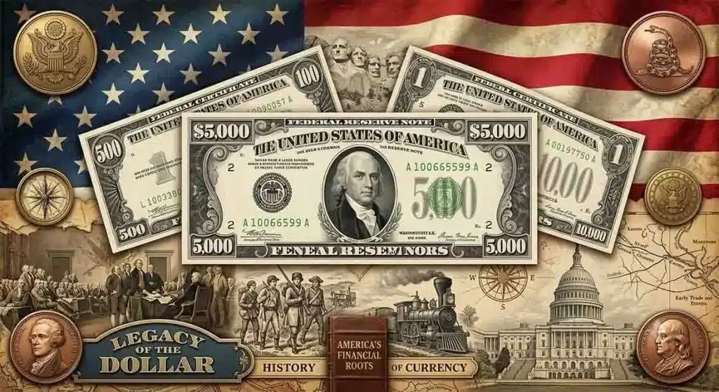 Rare U.S. $1,000 bill displayed alongside historic American currency, illustrating factors that influence its collectible value.