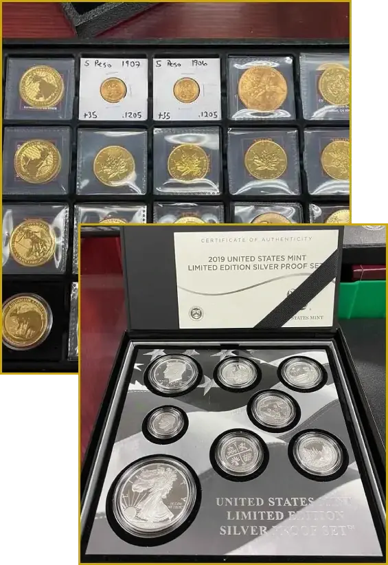 Gold, silver, and rare coins available at a Sacramento coin shop.